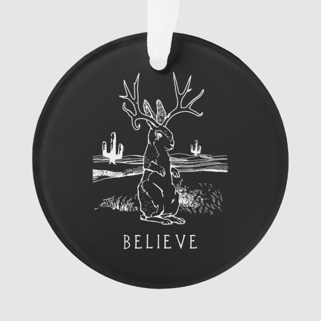 Rabbit Gift | Believe Jackalope Ornament (Front)