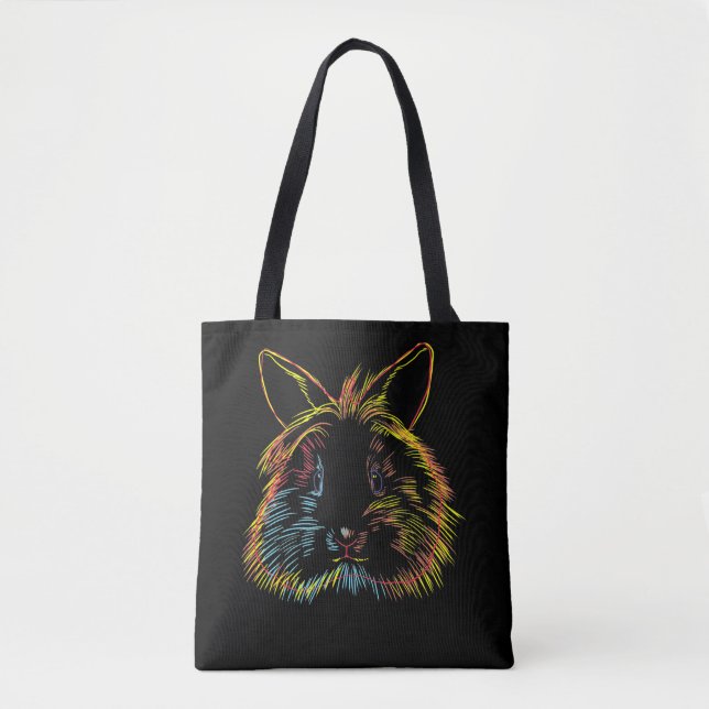 Rabbit Gift | Colourful Bunny Lionhead Rabbit Tote Bag (Front)