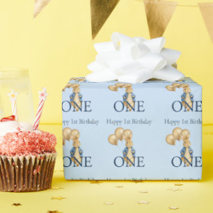 Rabbit Gold Balloons First Birthday Wrapping Paper