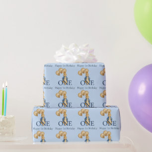 Rabbit Gold Balloons First Birthday Wrapping Paper