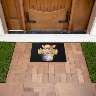 Rabbit Graphic For Girls Floral Spring Time Doormat