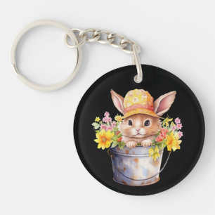 Rabbit Graphic For Girls Floral Spring Time  Key Ring
