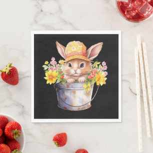 Rabbit Graphic For Girls Floral Spring Time Napkin