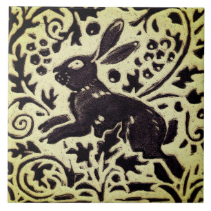 Rabbit Grey Green Stoneware Foliage Woodland Art Ceramic Tile