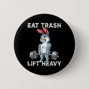 Rabbit Gym Weight Training Eat Trash Lift Heavy 6 Cm Round Badge