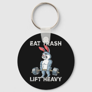 Rabbit Gym Weight Training Eat Trash Lift Heavy  Key Ring