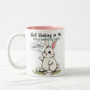 rabbit half blinking Two-Tone coffee mug