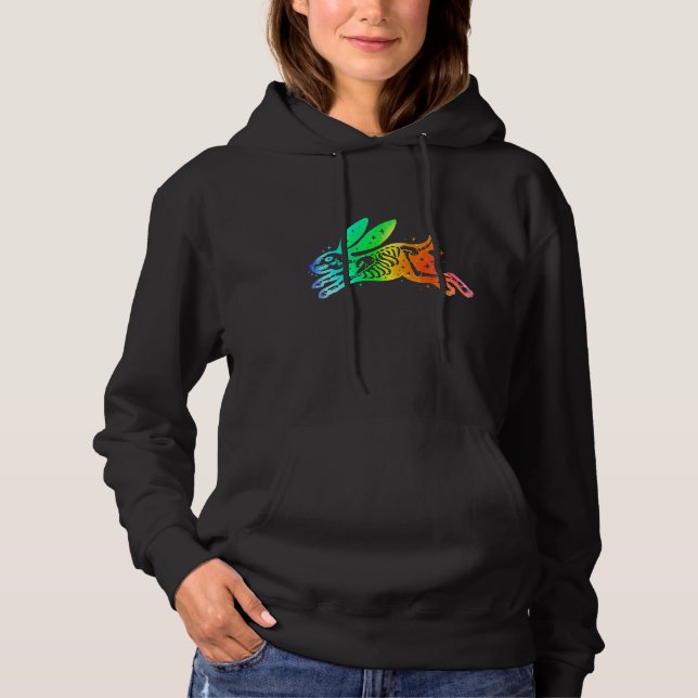 Rabbit Hare Skeleton Jumping Colourful Esoteric Li Hoodie (Front)