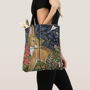 Rabbit Hare Tapestry Antique Bunny Tile Design Art Tote Bag