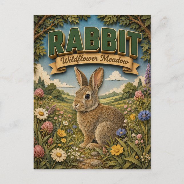 Rabbit Hare Wildflower Meadow POPCUT Postcard (Front)