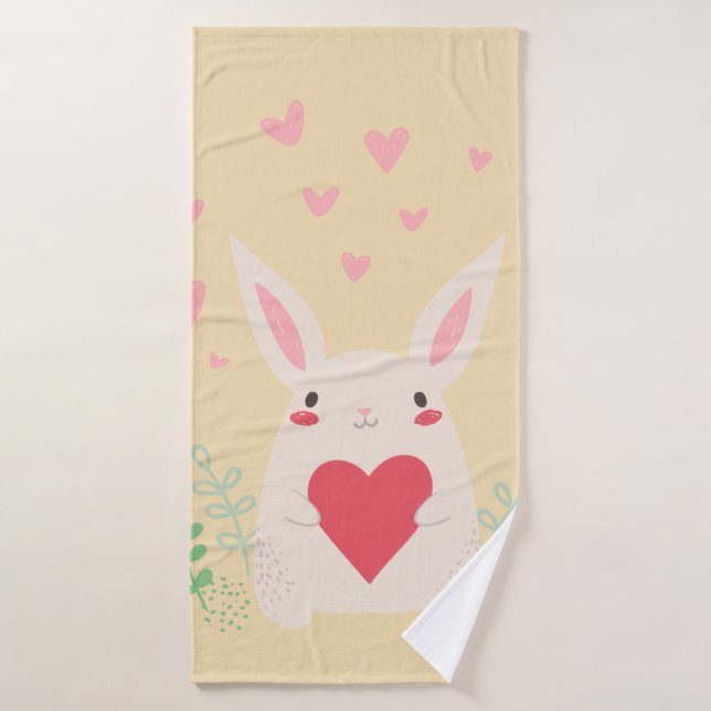 Rabbit heart cute valentine bath towel (Bath Towel)