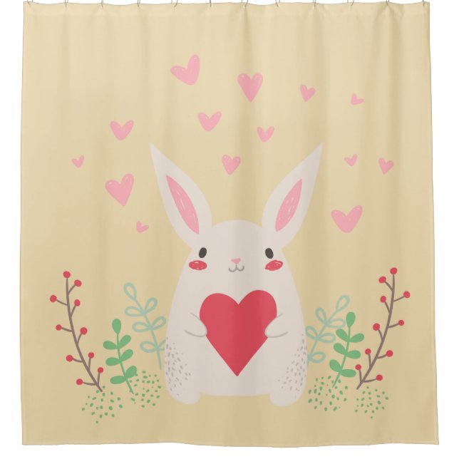 Rabbit heart cute valentine shower curtain (Front)
