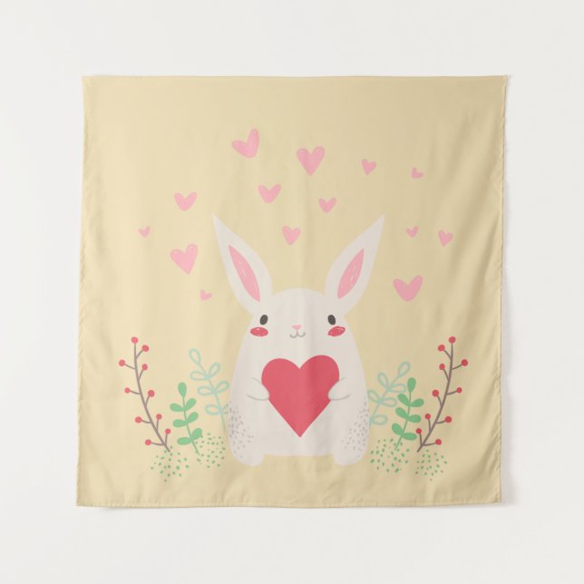 Rabbit heart cute valentine tapestry (Front)