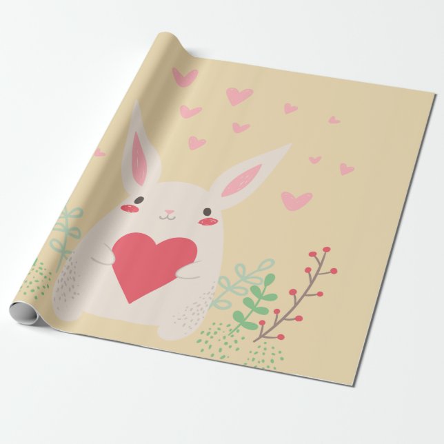 Rabbit heart cute valentine wrapping paper (Unrolled)
