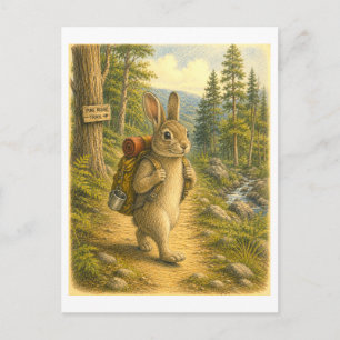 Rabbit Hiking Illustration Postcard