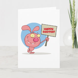 Rabbit Holding A Happy Easter Sign Greeting Cards