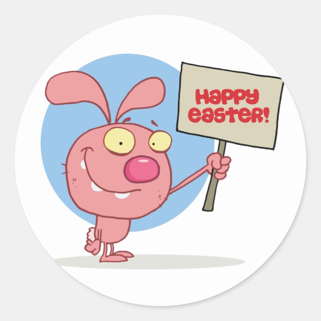 Rabbit Holding A Happy Easter Sign Stickers (Front)