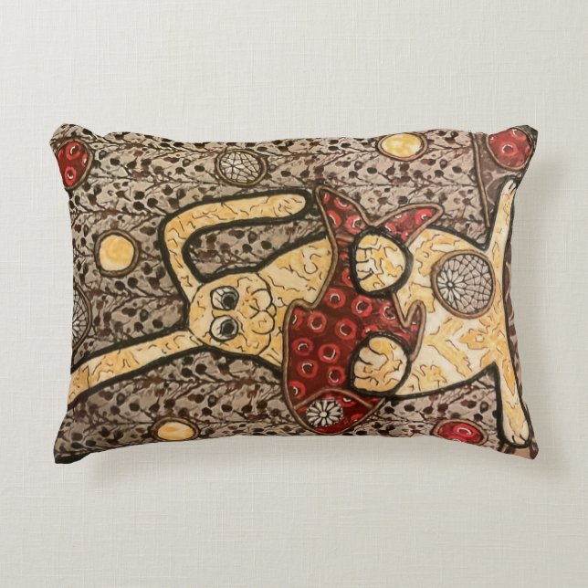 Rabbit holding fish fabric collage decorative cushion (Front)