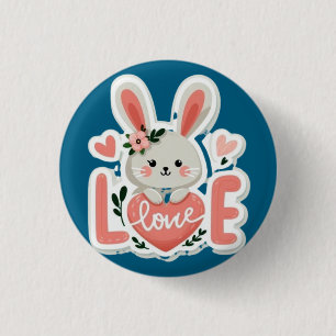 Rabbit Holding Heart 3 Cm Round Badge
