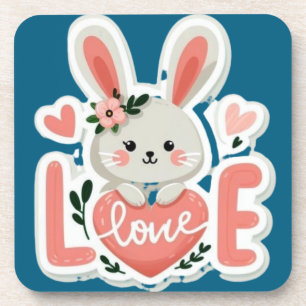 Rabbit Holding Heart Coaster