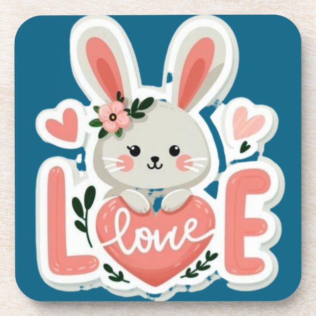 Rabbit Holding Heart Coaster (Front)