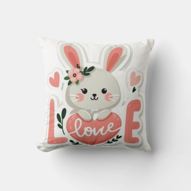 Rabbit Holding Heart Cushion (Front)