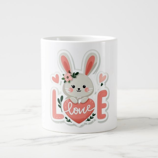 Rabbit Holding Heart Large Coffee Mug (Front)