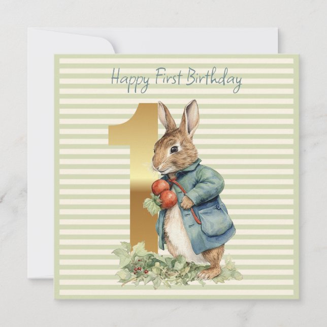 Rabbit holding vegetables First Birthday (Front)