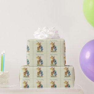 Rabbit holding vegetables First Birthday Wrapping Paper