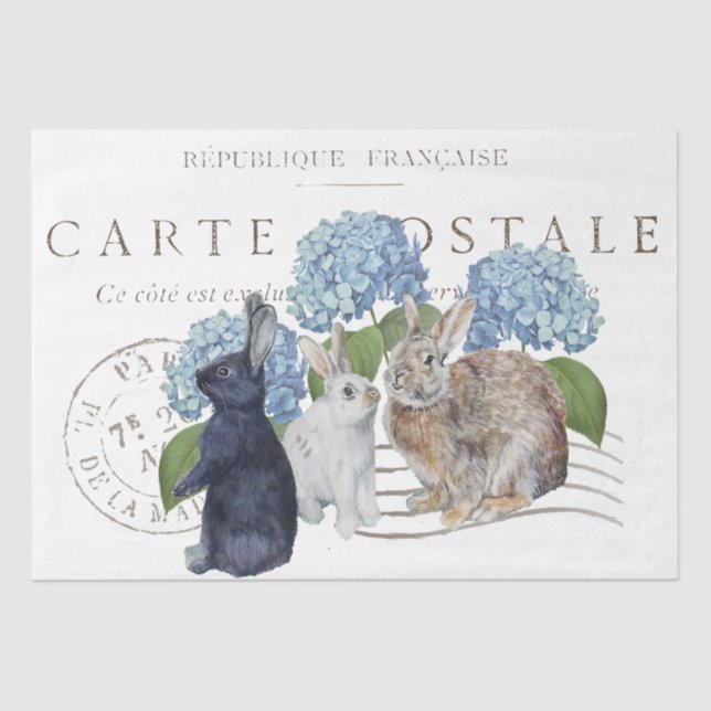 Rabbit Hydrangea Flower Carte Postale Decoupage    Tissue Paper (Front)
