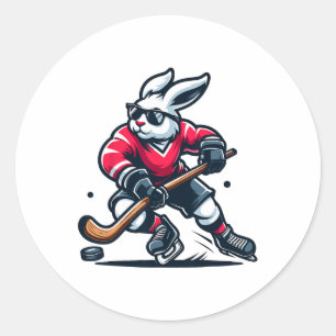 Rabbit Ice Hockey Bunny Easter Day Classic Round Sticker