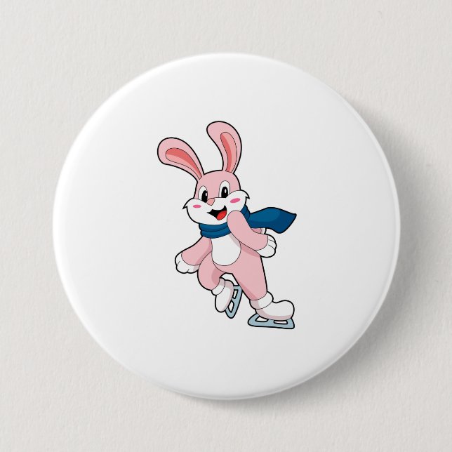 Rabbit Ice skating Ice skates 7.5 Cm Round Badge (Front)