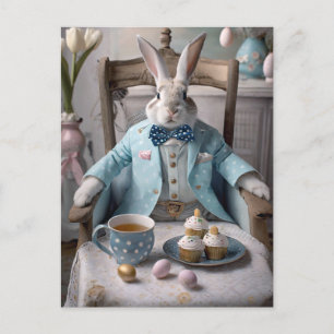 Rabbit in a blue coat and bow tie postcard