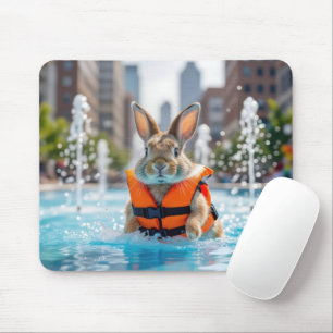 Rabbit In a City Fountain  Mouse Pad