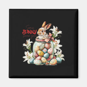 Rabbit In A Gl Jar - Colourful Vintage Easter Magnet