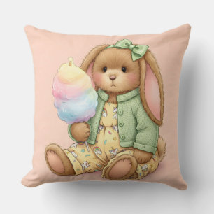 Rabbit in a Green Cardigan with Cotton Candy Cushion