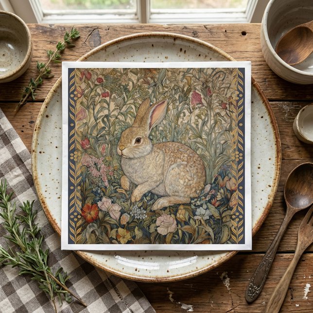 Rabbit in an English Garden William Morris Style Napkin (Creator Uploaded)