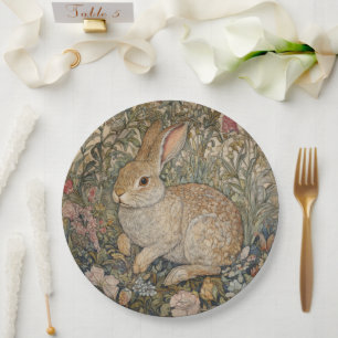 Rabbit in an English Garden William Morris Style Paper Plate