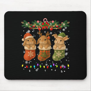 Rabbit In Christmas Socks Lights Rabbit Xmas  Mouse Pad