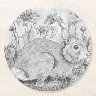 Rabbit in Flowers Round Paper Coaster