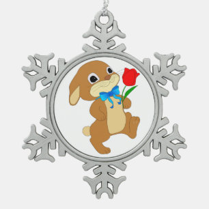 RABBIT IN LOVE SNOWFLAKE PEWTER CHRISTMAS ORNAMENT