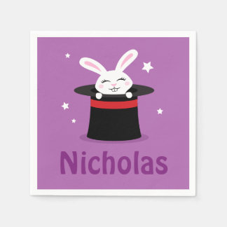 Rabbit in magicians hat personalised name napkin