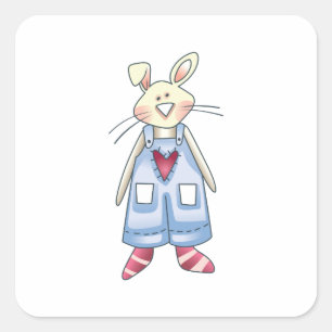 RABBIT IN OVERALLS SQUARE STICKER