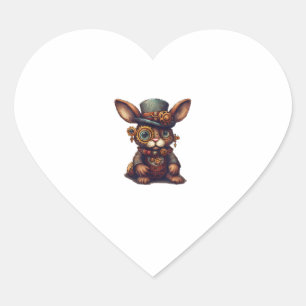 Rabbit in steampunk mechanical gear, vibrant bunny heart sticker