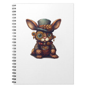 Rabbit in steampunk mechanical gear, vibrant bunny notebook