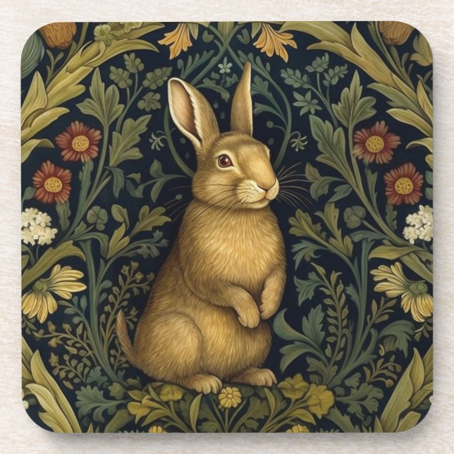Rabbit in the forest art nouveau style coaster (Front)