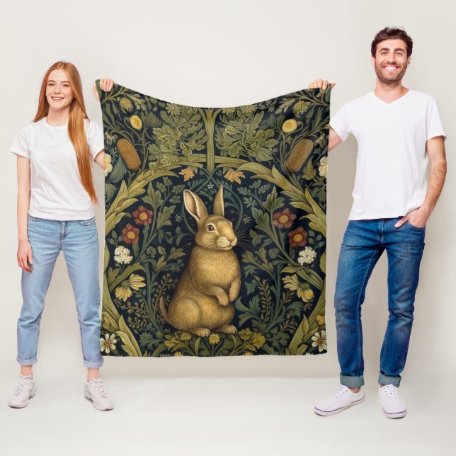 Rabbit in the forest art nouveau style fleece blanket (In Situ)