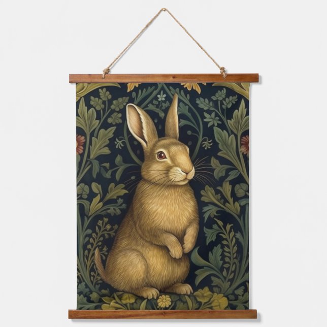 Rabbit in the forest art nouveau style hanging tapestry (Front)