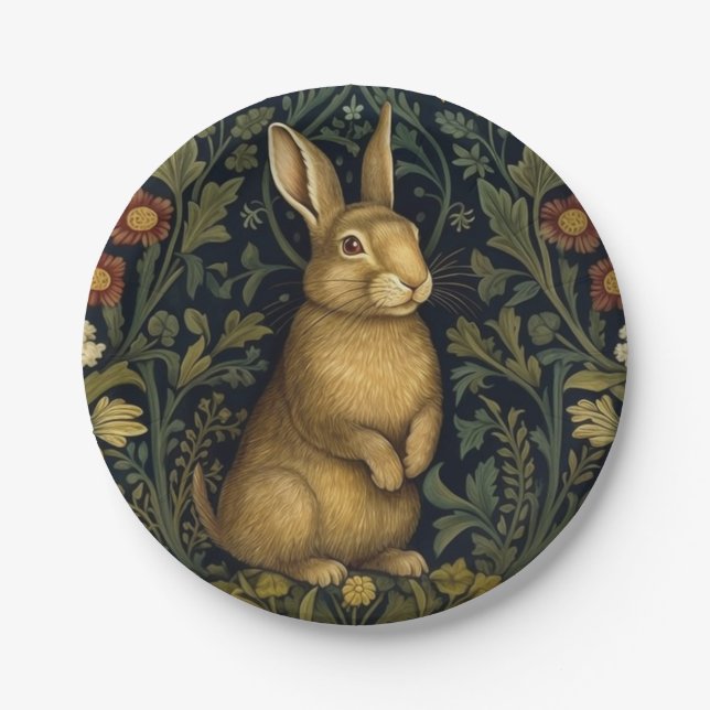 Rabbit in the forest art nouveau style paper plate (Front)