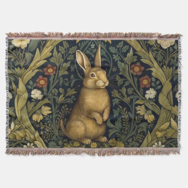 Rabbit in the forest art nouveau style throw blanket (Front)